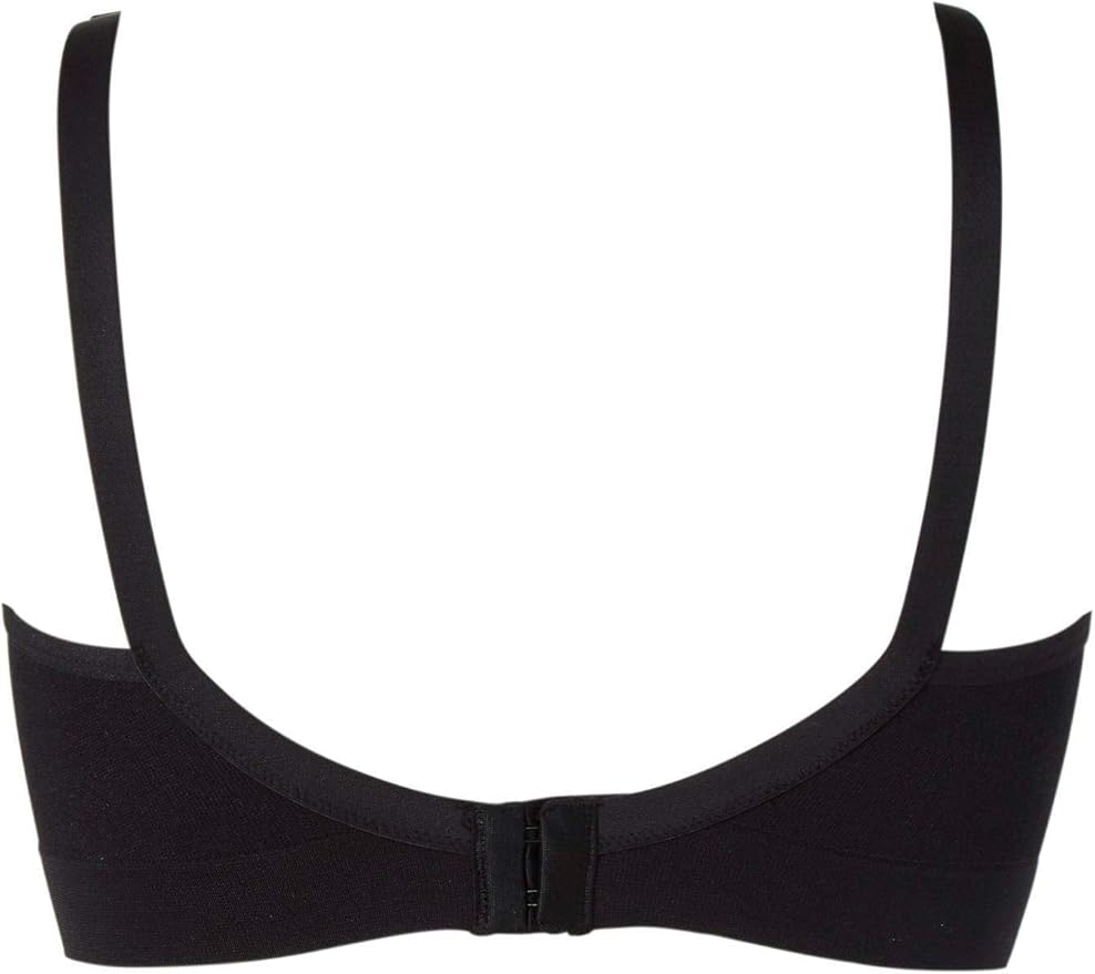 Back view of black Medela Comfy Bra highlighting supportive and seamless design.