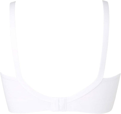 Back view of white Medela Comfy Bra highlighting supportive and seamless design.