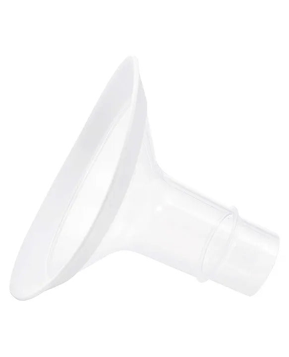 Close-up image of a Medela breast shield, designed for comfort and effective pumping, with a soft rim and ergonomic shape