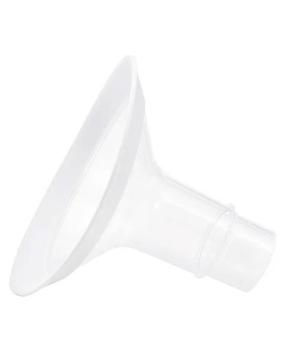 Close-up image of a Medela breast shield, designed for comfort and effective pumping, with a soft rim and ergonomic shape