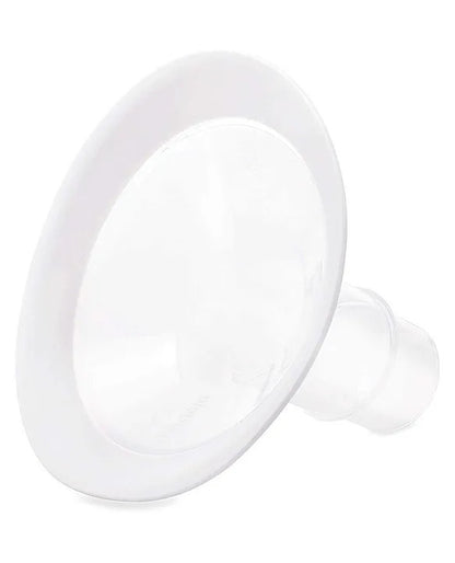 Close-up image of a Medela breast shield, designed for comfort and effective pumping, with a soft rim and ergonomic shape