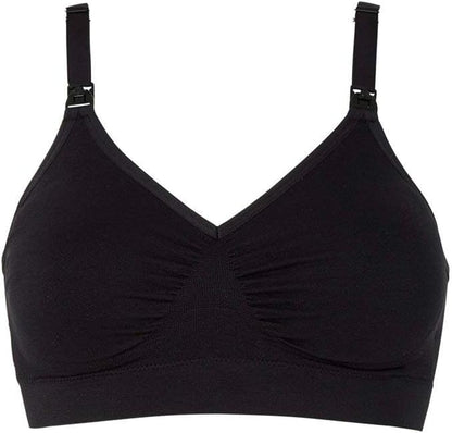 Close-up of black Medela Comfy Bra showing seamless and soft fabric.