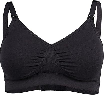 Close-up of black Medela Comfy Bra showing seamless and soft fabric.