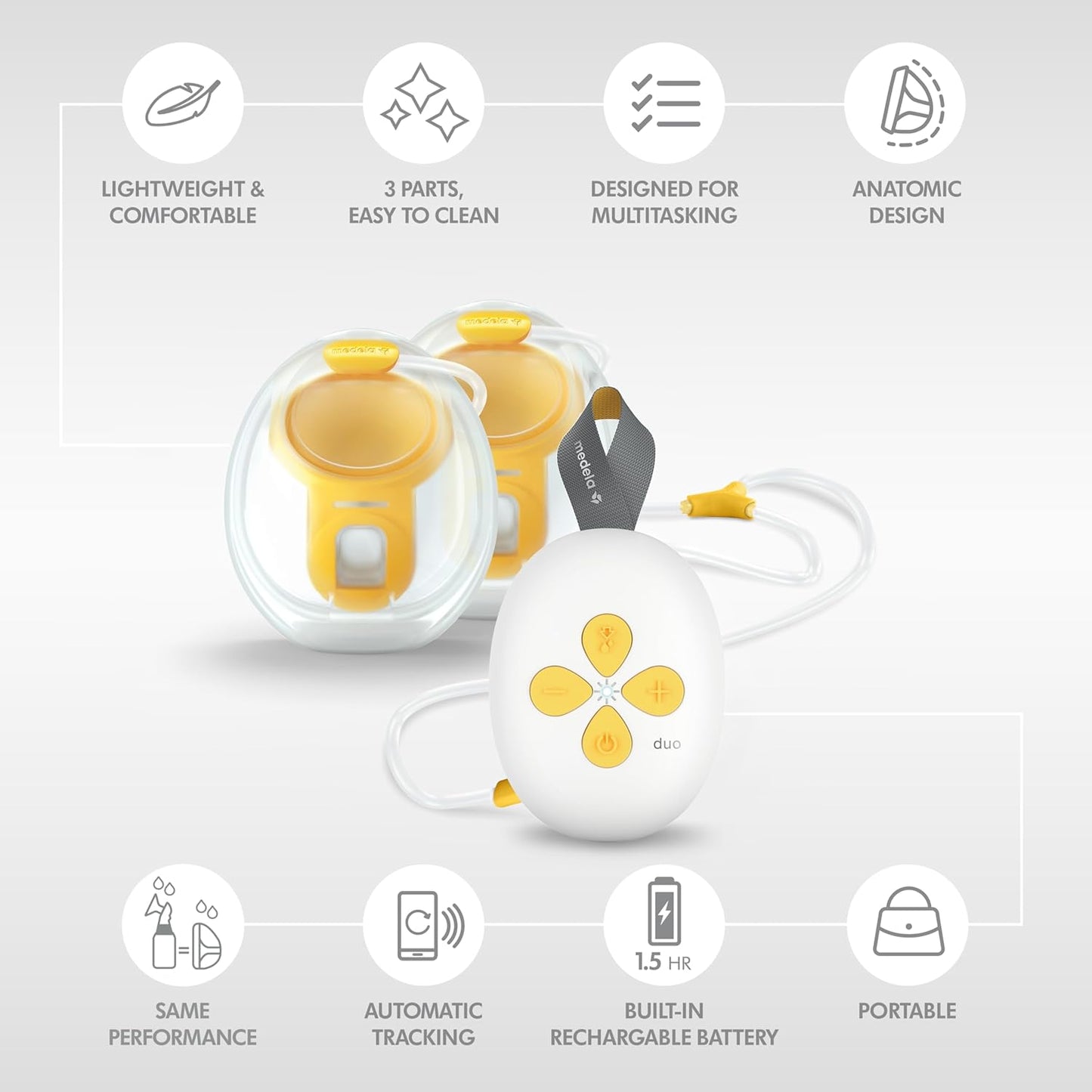 Medela Duo Hands-free Breast Pump with Rechargeable Battery, Hands-free Operation, Easy Cleaning, and More Features
