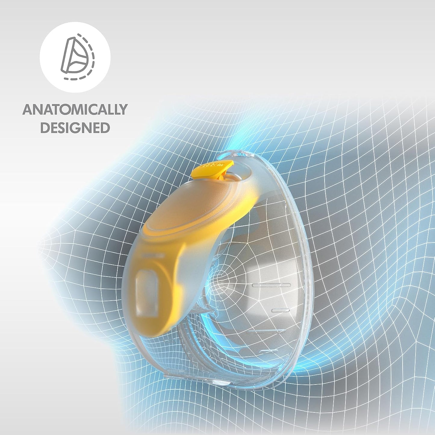 Medela Hands-Free Collection Cup with text and icon highlighting automatic design for easy milk collection.