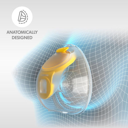 Medela Hands-Free Collection Cup with text and icon highlighting automatic design for easy milk collection.