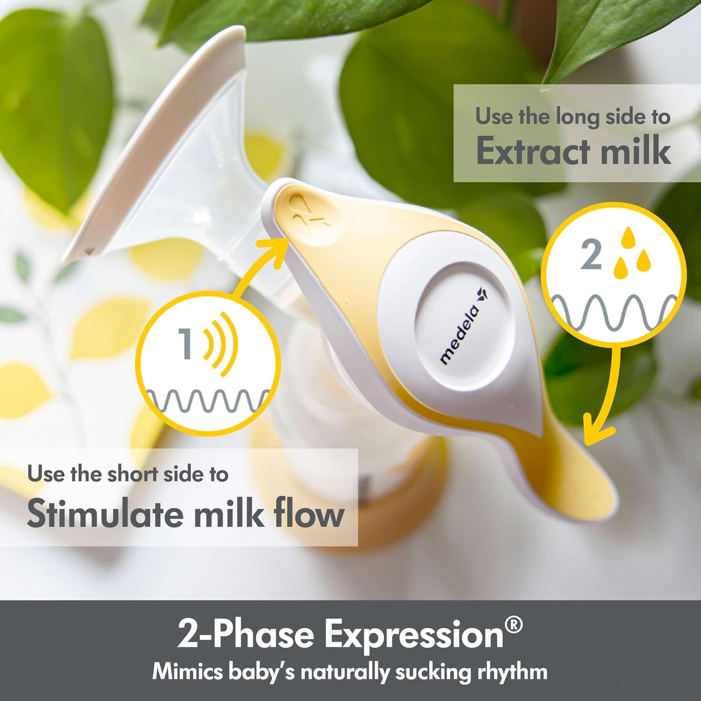 Medela Harmony Breast Pump with 2-Phase Expression: Use Long Side for Milk Extraction, Short Side to stimulate milk flow