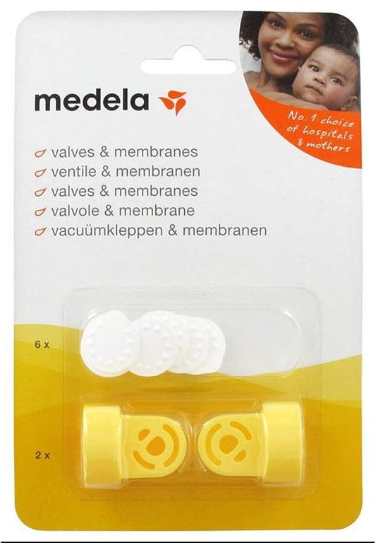 Medela Valves & Membranes pack, includes 2 valves and 6 membranes for Medela breast pumps.