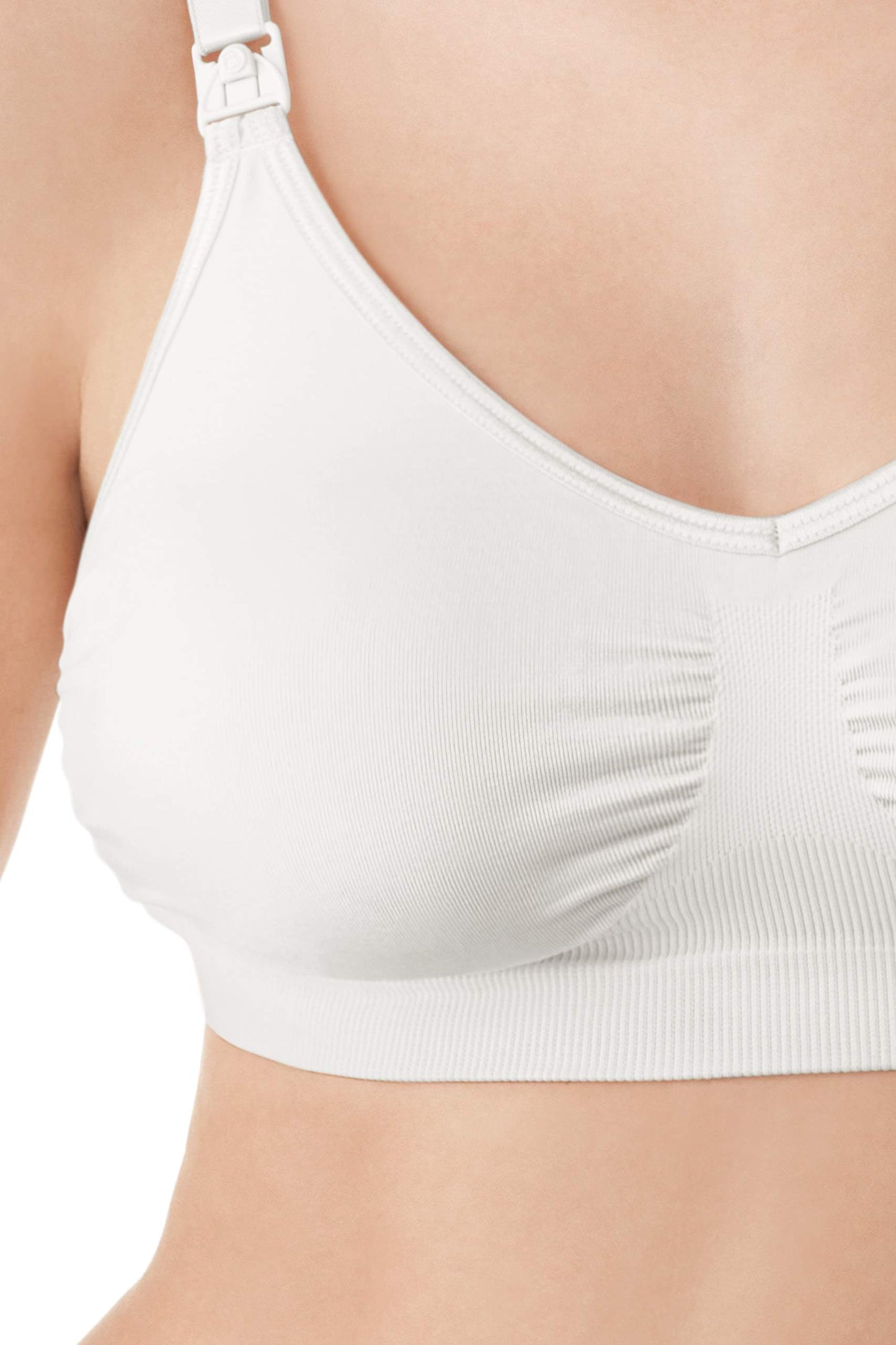 Medela white nursing bra partial close-up