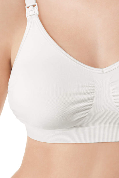 Medela white nursing bra partial close-up
