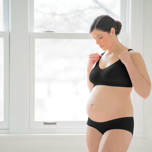Medela black seamless panty, showing comfortable fit and seamless support.