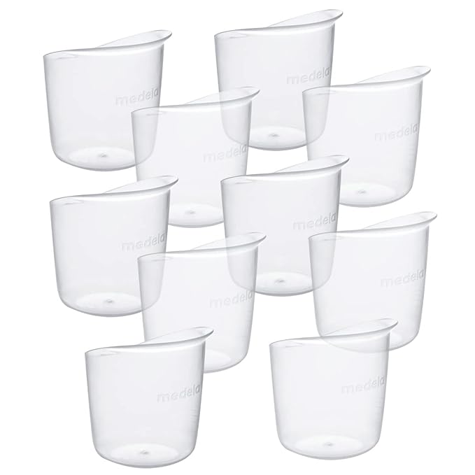 Pack of 10 Medela disposable feeding cups, designed for safe and hygienic baby feeding