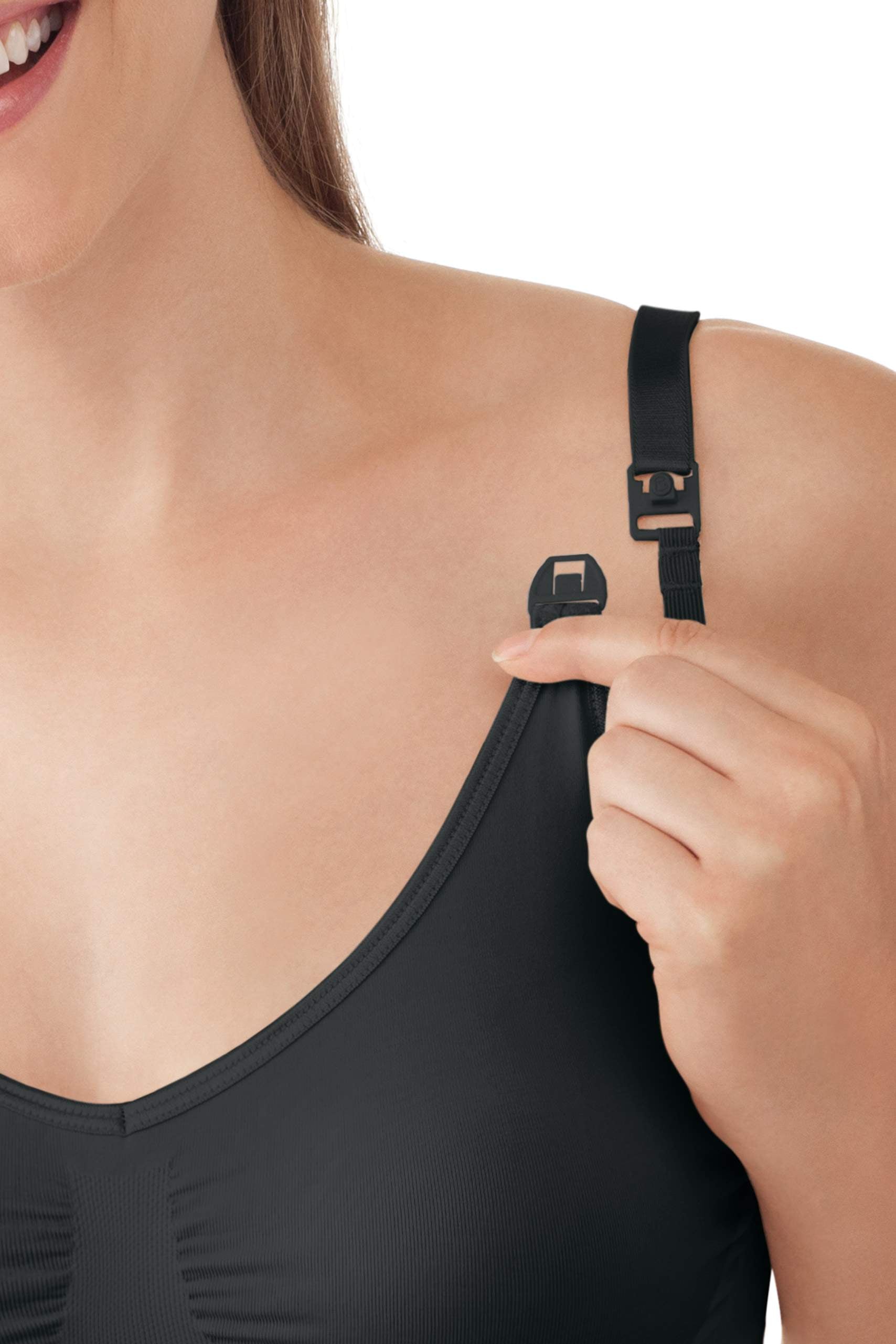 Super close-up of Medela Comfy Bra easy-access clip showing detailed functionality.