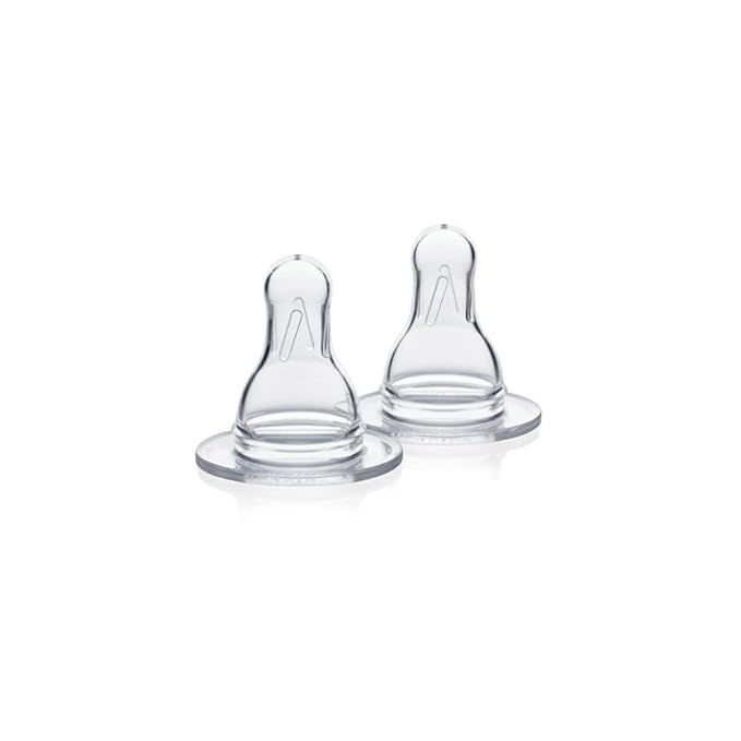 Two Medela Milk Bottle Teats made from soft, high-grade silicone, available in a 2-pack for convenient feeding.